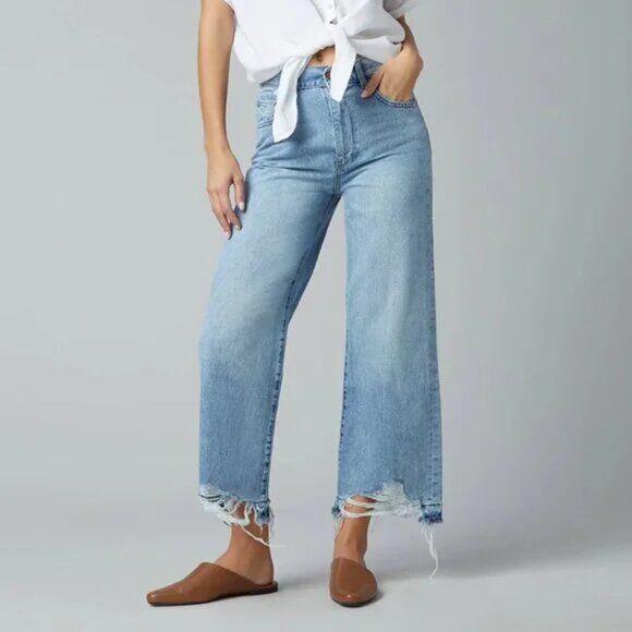 DL1961 Hepburn Wide Leg High Rise Vintage Jeans Ankle Chewed Hem Women's Size 33 - Picture 1 of 16